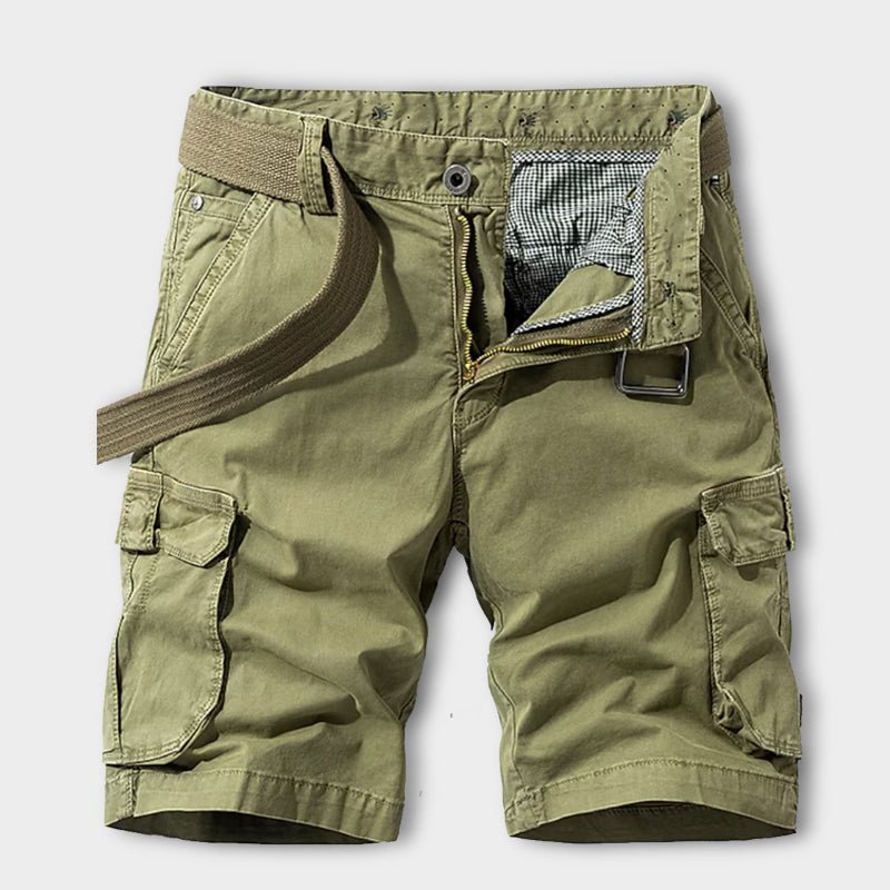 Durable women's utility cargo shorts, ideal for everyday wear, featuring practical pockets and an adjustable belt.