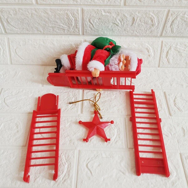 Unique animated climbing Santa ornament for festive Christmas tree & home holiday decoration.