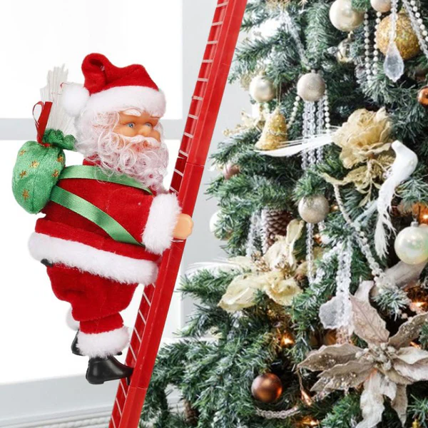 Festive animated climbing Santa decor, perfect for adding a fun holiday touch to any Christmas tree or home.