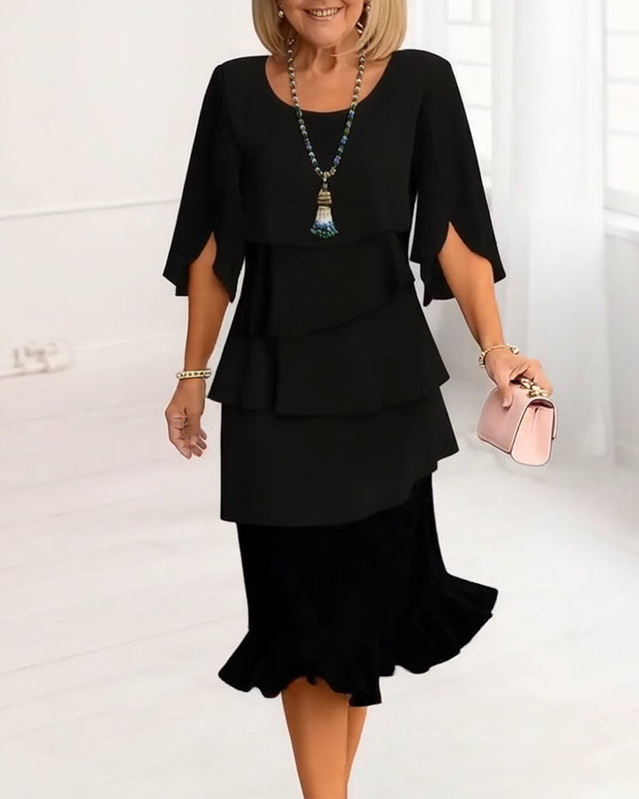 Women's ruffled tiered midi sundress, perfect for effortless summer fashion & vacation wear.