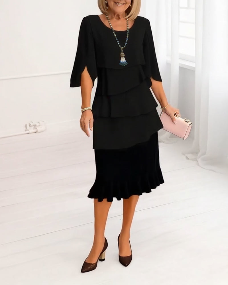 Elegant women's midi sundress featuring delicate ruffles and stylish tiers for a chic summer look.
