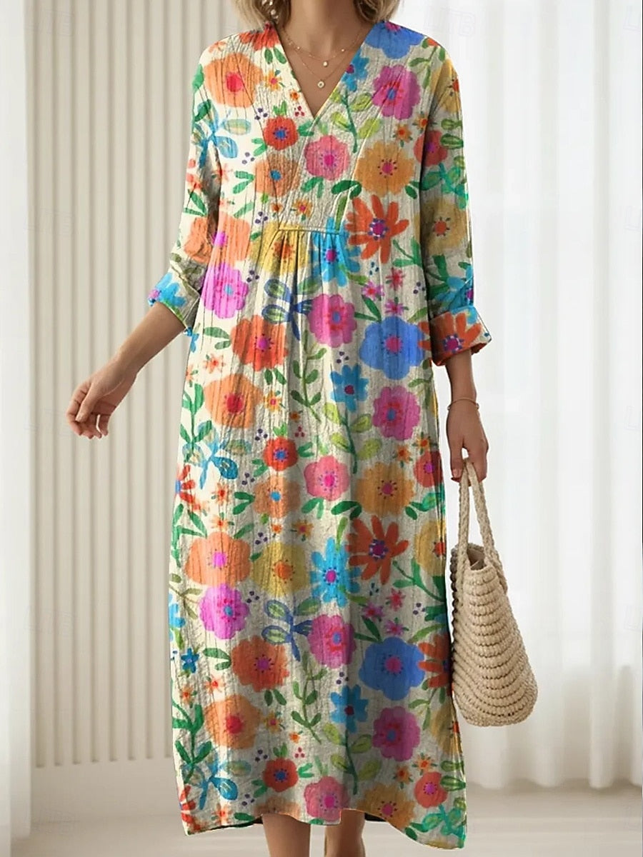Women's everyday comfort floral dress with a relaxed fit and pockets, perfect for casual summer wear.