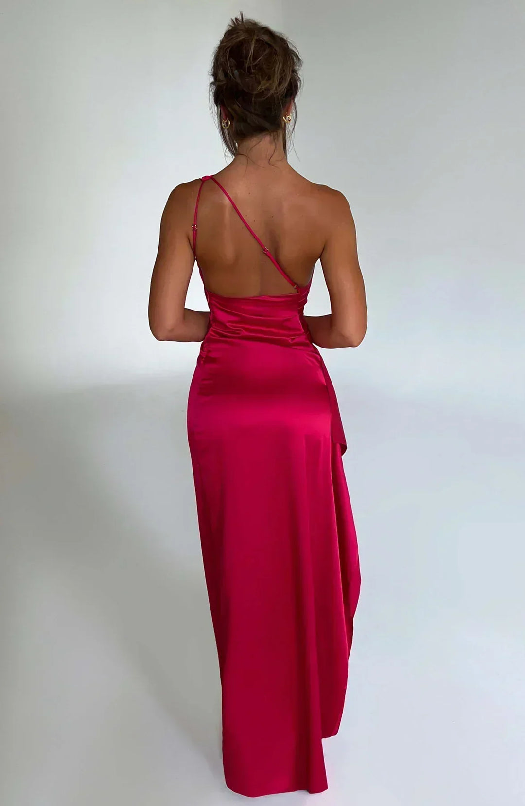 Chic women's formal maxi dress, one shoulder design with a sexy high slit.