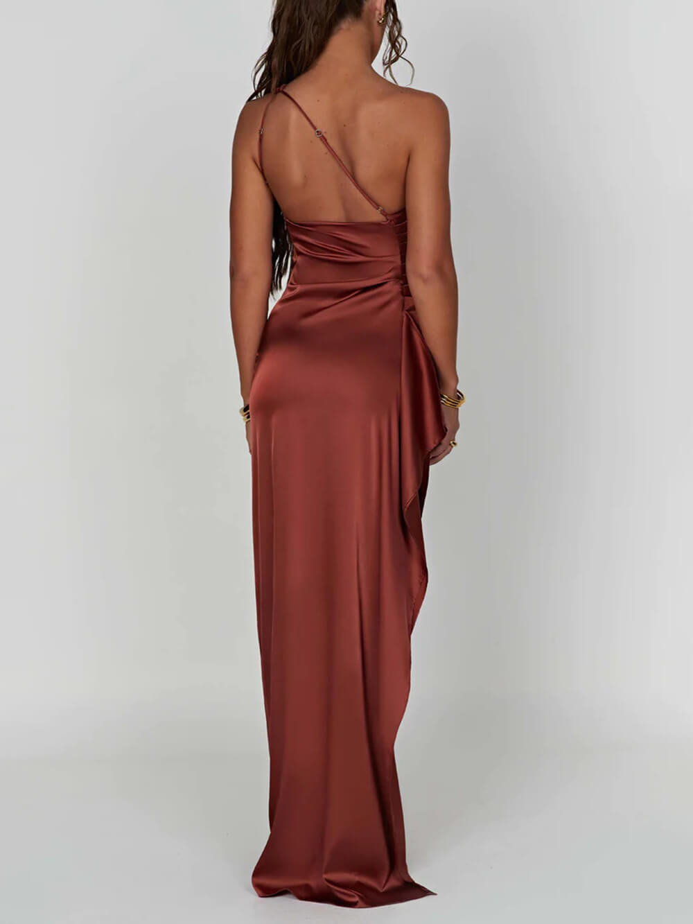 Chic women's one-shoulder maxi dress with a sexy high slit, ideal for date night or special events.
