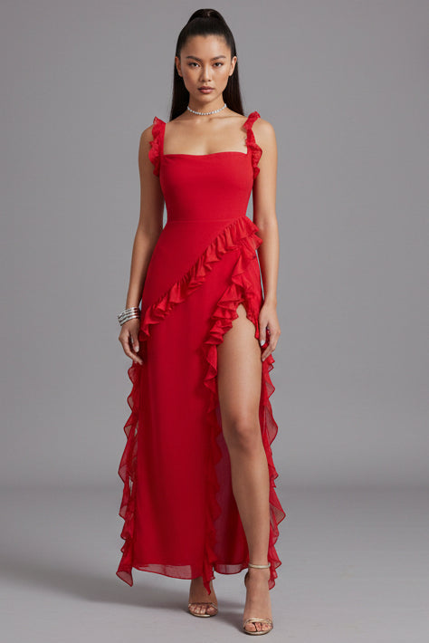 Versatile women's midi dress with an elegant slit, great for wedding guests, cocktail parties, or formal events.