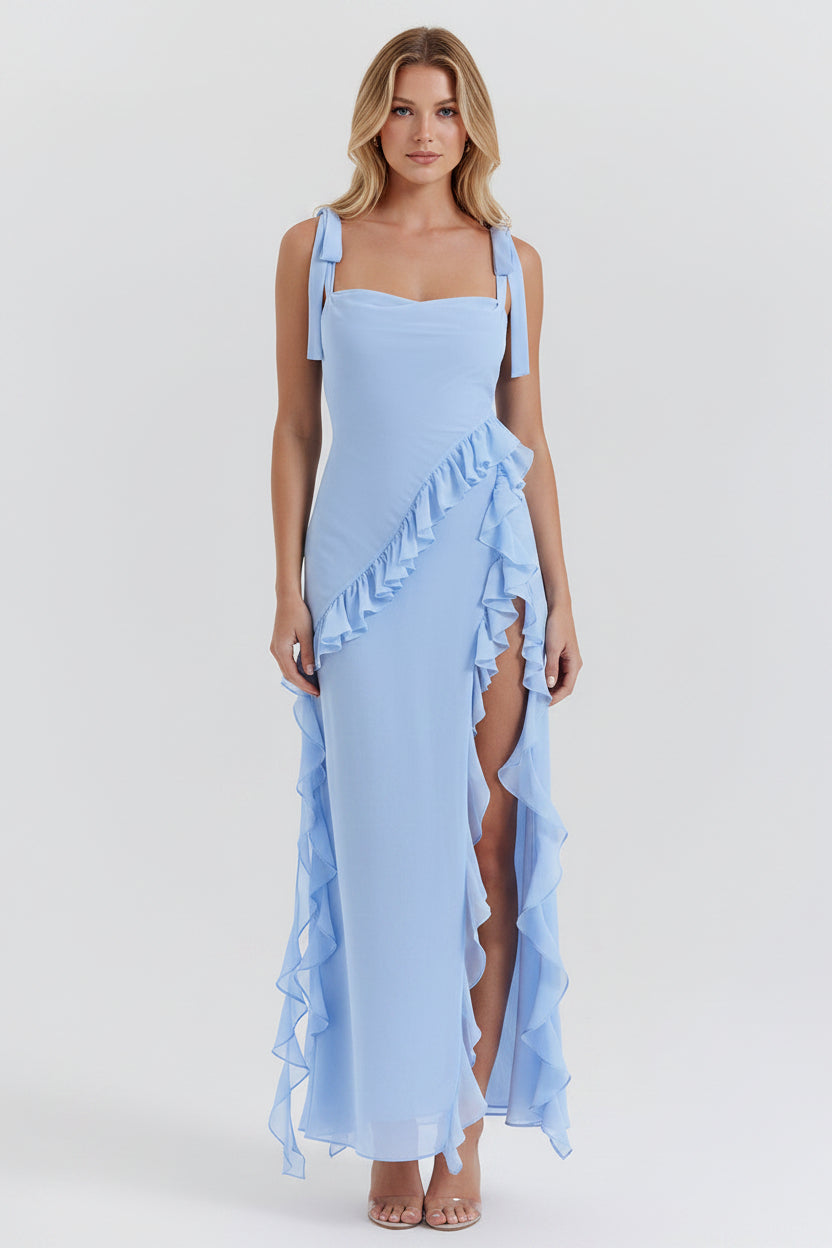 Flattering women's midi occasion dress with a chic slit, offering comfort and style for any formal event.