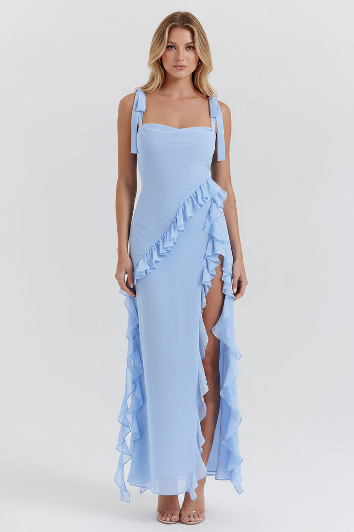 Flattering women's midi occasion dress with a chic slit, offering comfort and style for any formal event.