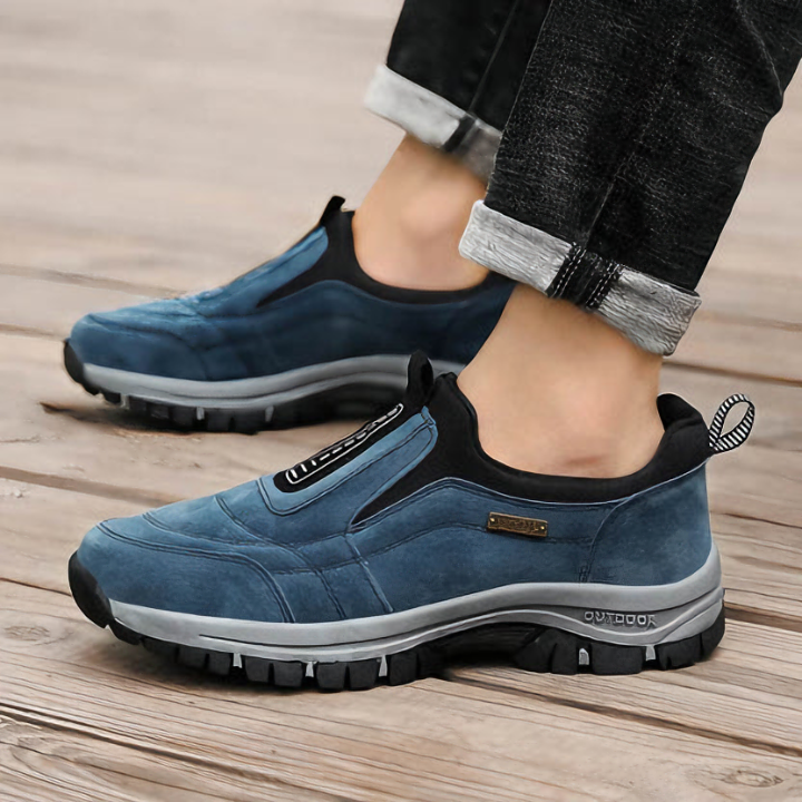 Men's orthopedic slip-on walking shoes for comfort & arch support.