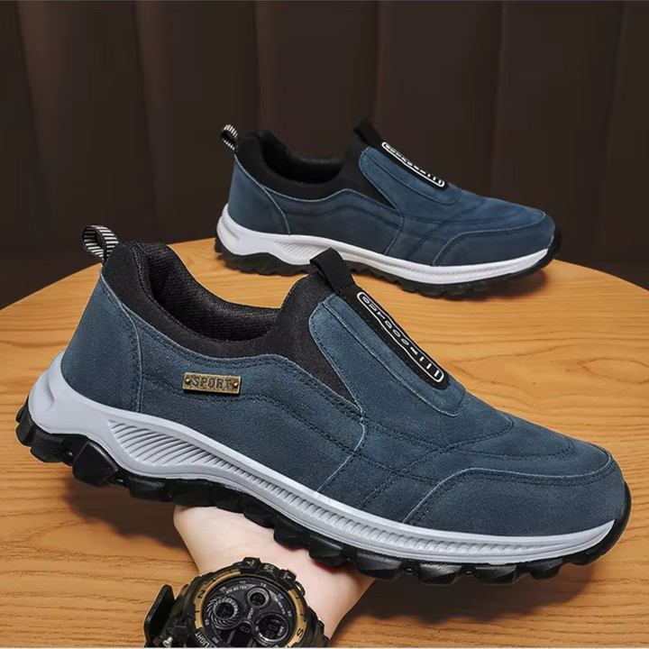 Outdoor footwear: Men's orthopedic slip-on walking shoes with arch support & comfort.