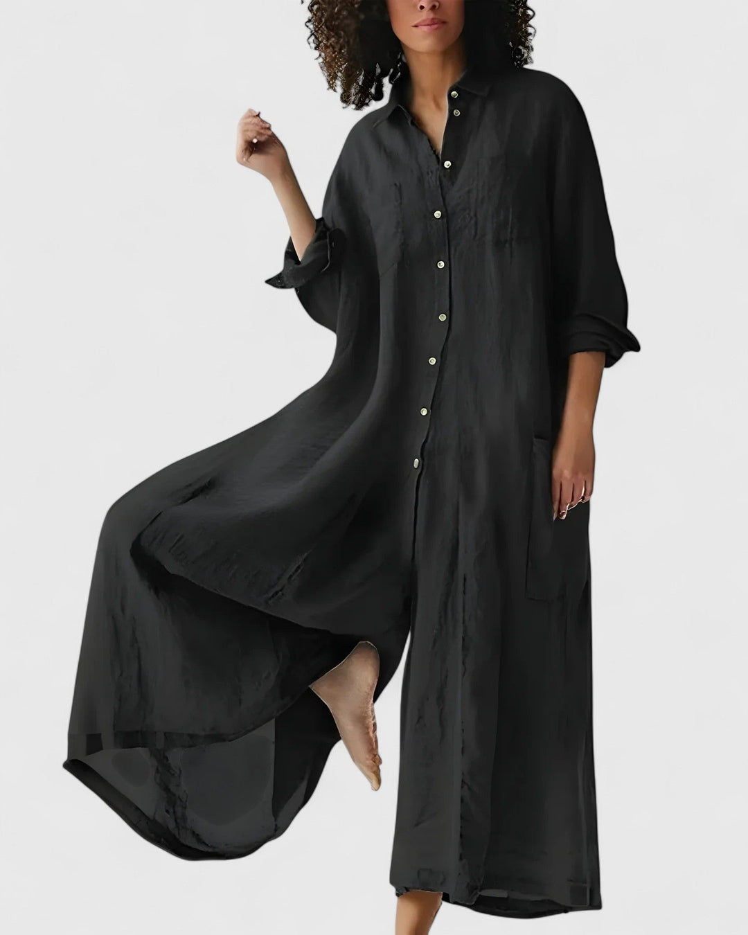 Flowy jumpsuit dress for women, offering elegant style & comfort. Loose-fit wide-leg, perfect for versatile summer outfits.