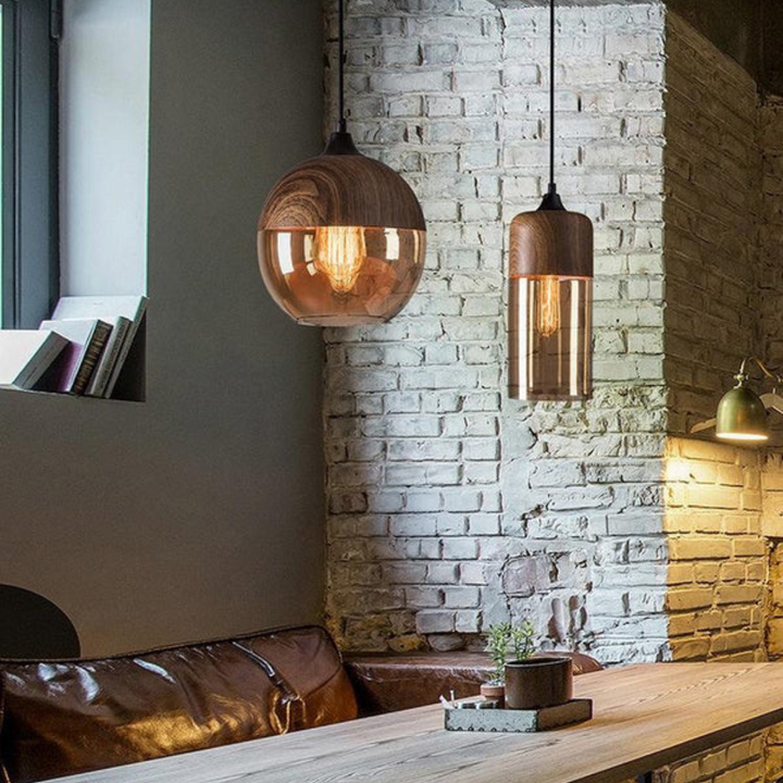 Wooden pendant light with glass, timeless Nordic design, warm glow for stylish home decor.