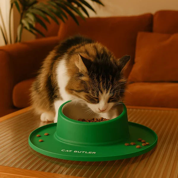 Durable stainless steel cat bowl with non-slip base & leak-proof design for tidy feeding. Easy to clean pet feeder.