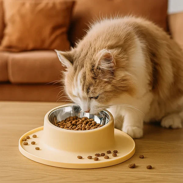 Non-slip stainless steel cat food bowl prevents spills. Leak-proof pet feeder ensures a clean dining area for cats.