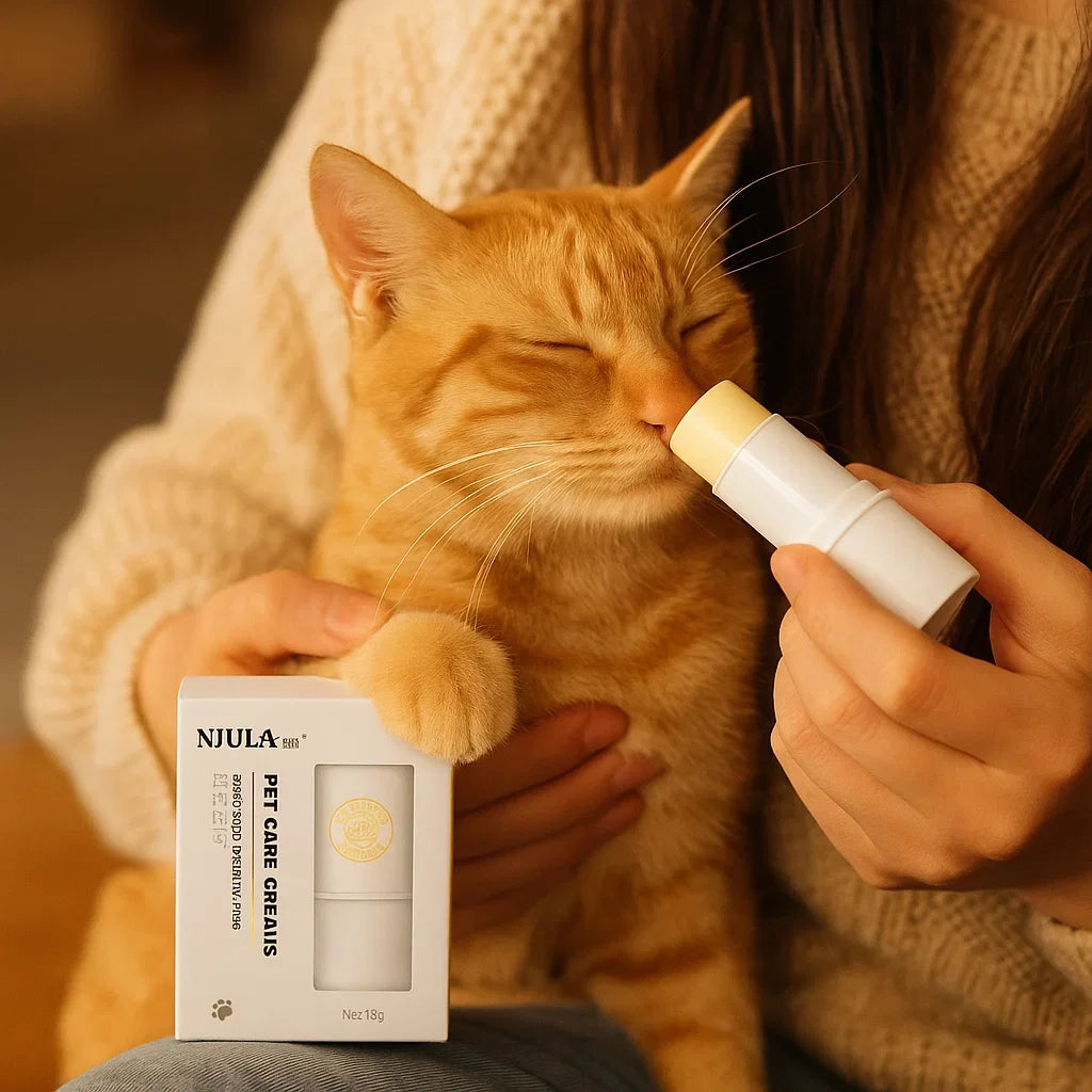 Pet care: Cats' Soothing Paw & Nose Balm Stick. Natural ointment for dry skin, grooming & pet comfort.