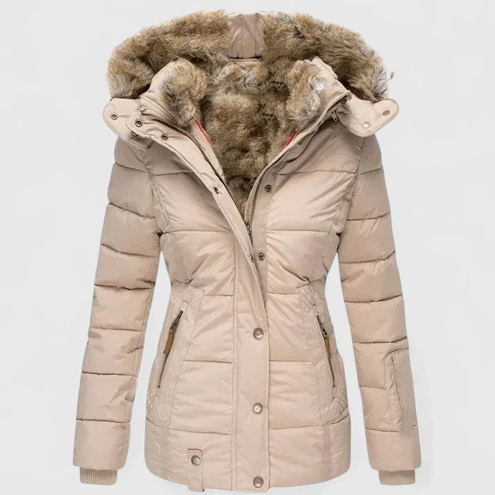 Warm & elegant women's long winter coat. Stylish outerwear for cold weather, essential fall fashion.