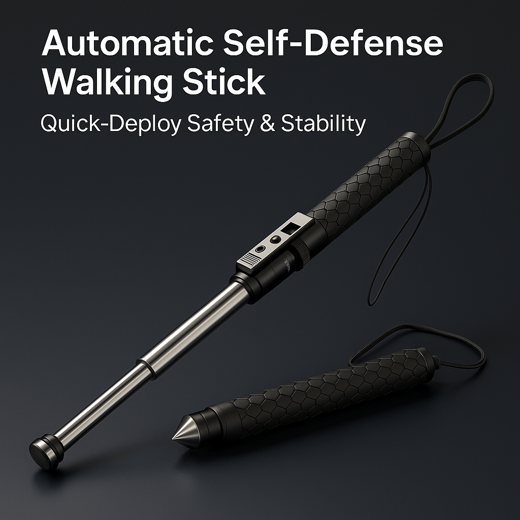 Automatic Defense Walking Cane for enhanced balance support. Durable alloy steel, quick deploy self-defense & mobility aid for outdoor walking.