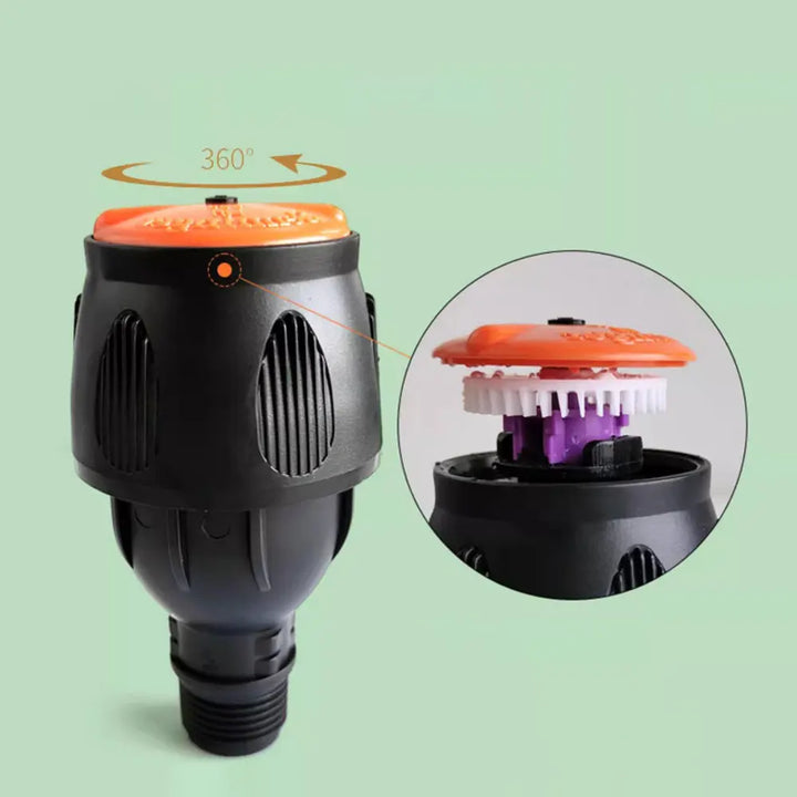 Automatic rotating garden sprinkler with adjustable tripod for customizable height, perfect for even water distribution.