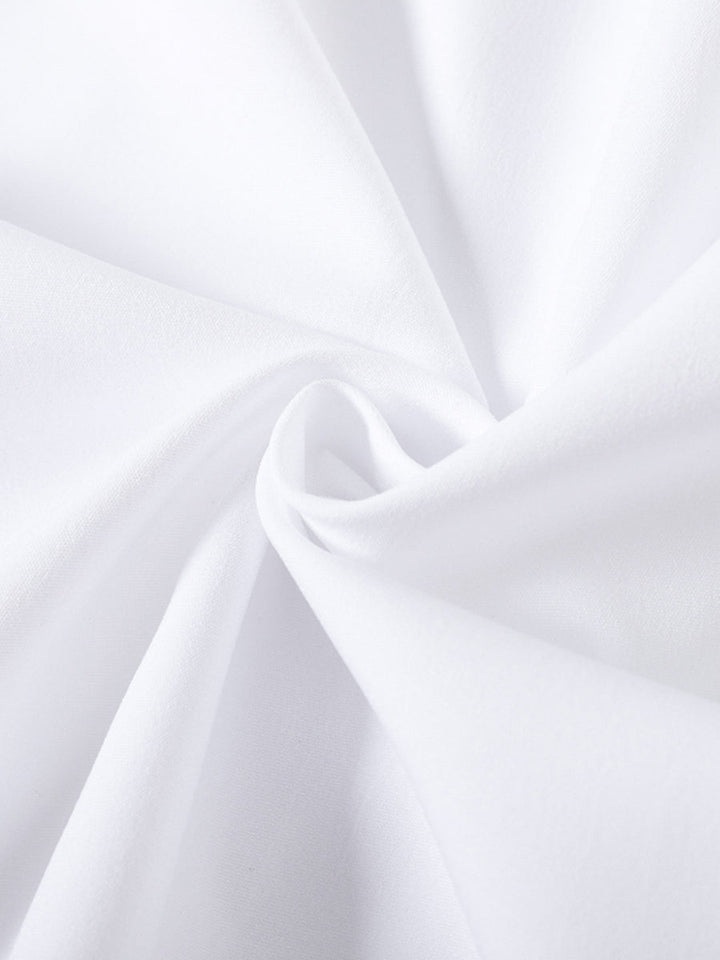 Elegant women's tiered ruffle button-up blouse. Chic top with flare sleeves for versatile smart casual outfits.