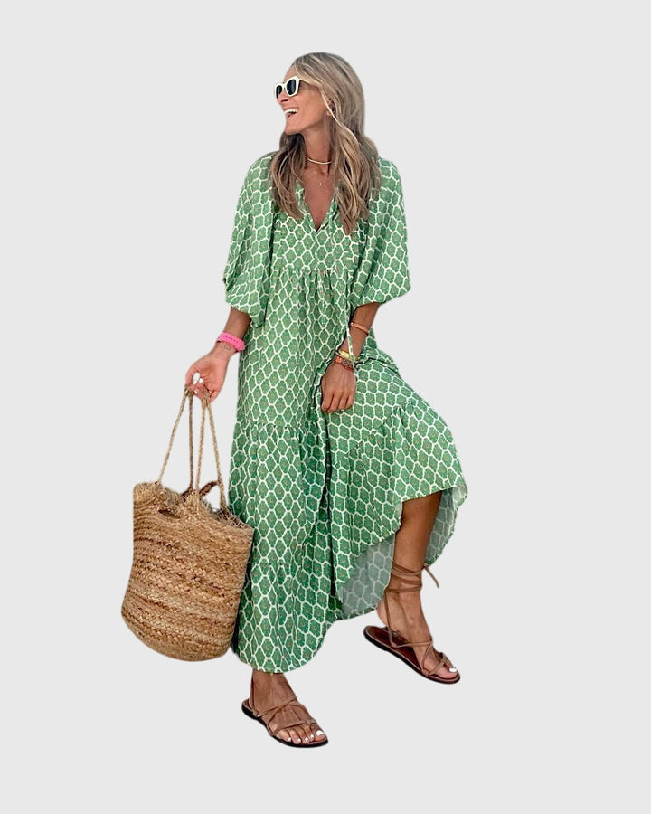 Flowy Bohemian long dress for women, a versatile elegant maxi perfect for summer style and resort wear.