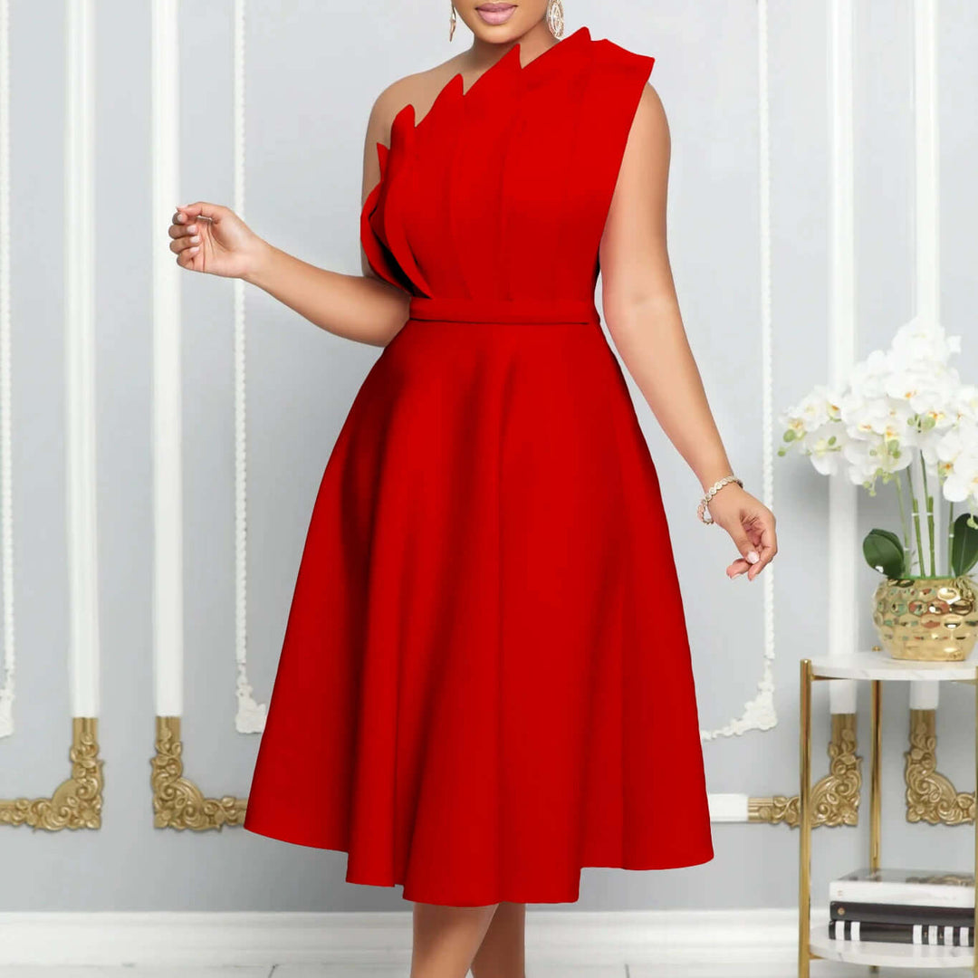 Women's One-Shoulder Romantic Flare Dress