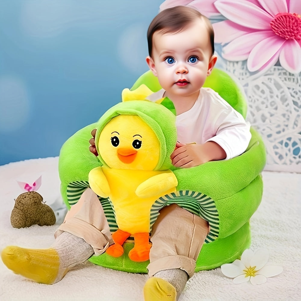 Soft plush baby sitting chair, providing cozy support for infants learning to sit. Perfect for first milestones.