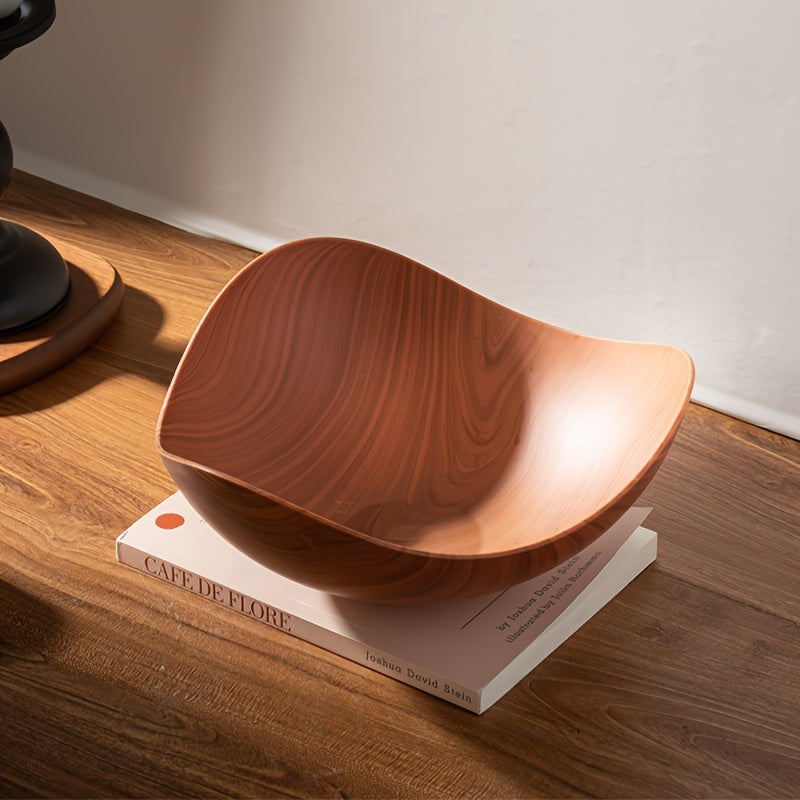 Modern living large fruit bowl, elegant light brown wood look for contemporary table decor.