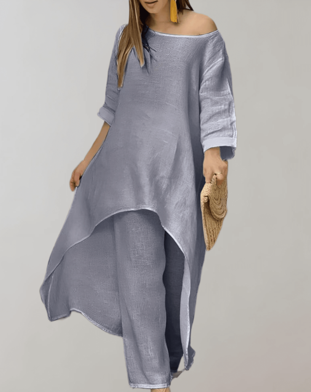 Women's 2-Piece Asymmetric Tunic Dress and Pants Set