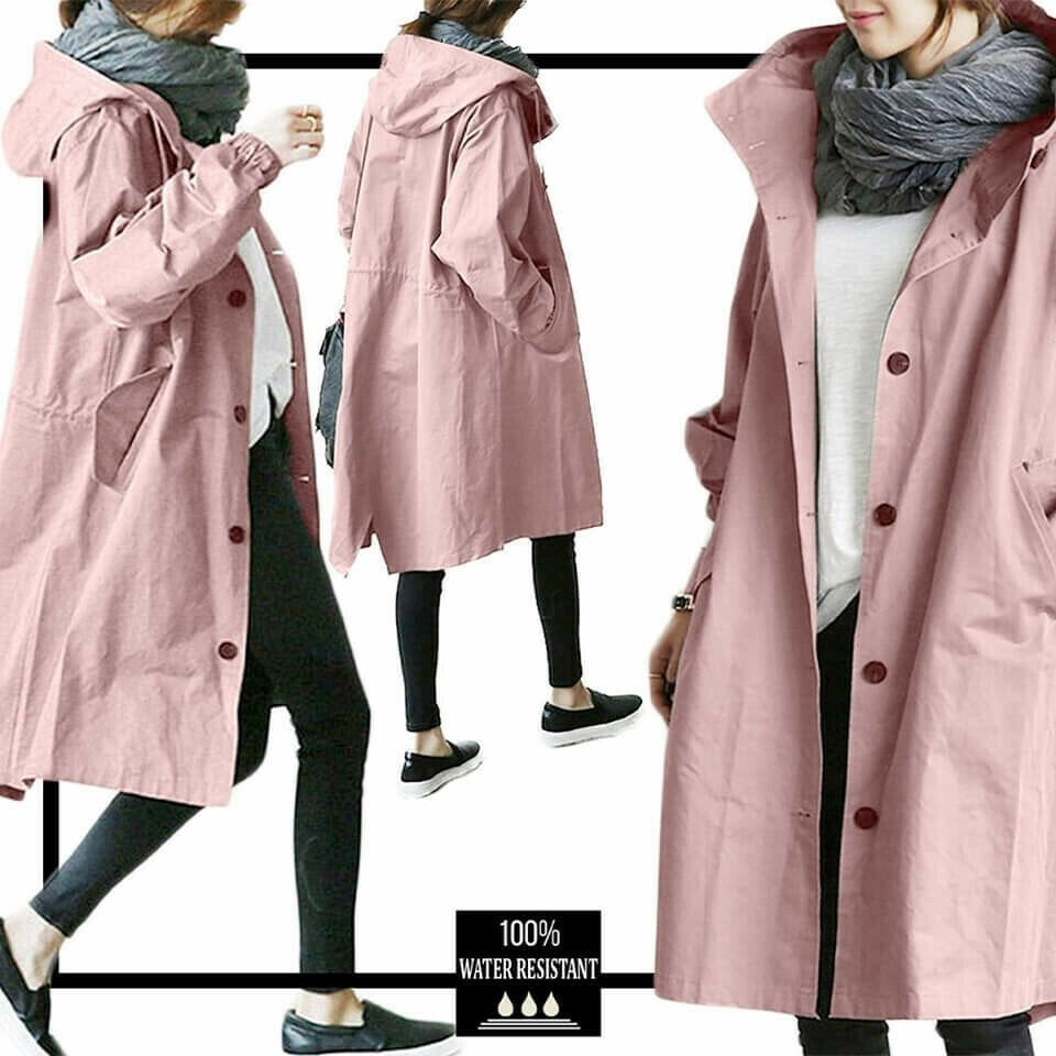 Fashionable oversized women's raincoat, perfect for outdoor casual wear and protection.