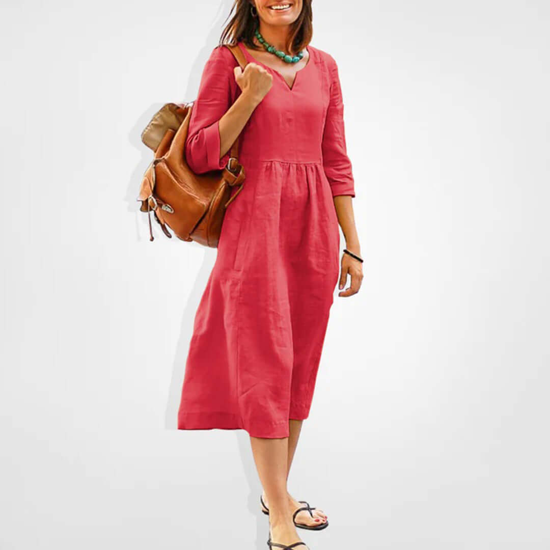 Women's V-Neck Empire Waist Midi Dress