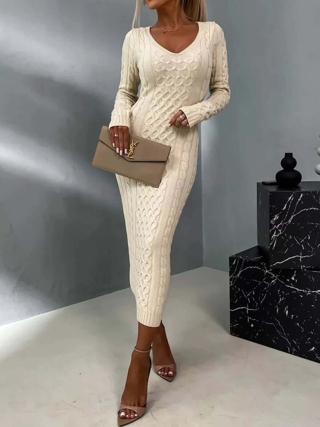 Women's Knitted Dress with Lace Back Detail