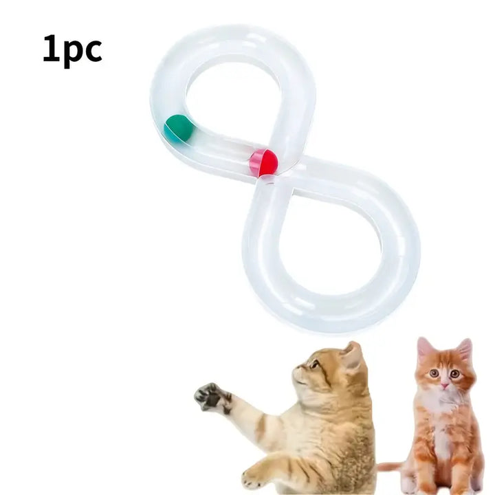 Engaging white and blue infinity ball track cat toy, a perfect interactive puzzle for your feline.