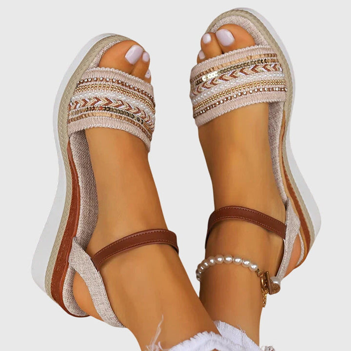 Stylish white brown women's summer sandals. Orthopedic arch support & adjustable straps for comfortable casual wear.