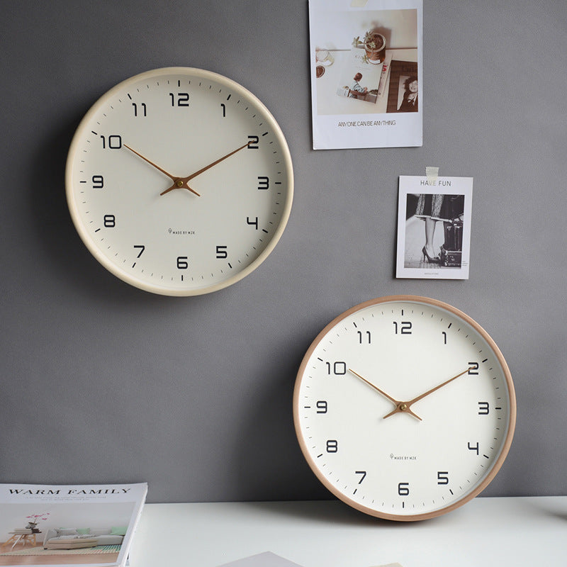 Modern minimalist silent wall clock, wooden frame. Elevates any living room, bedroom, or office space decor.