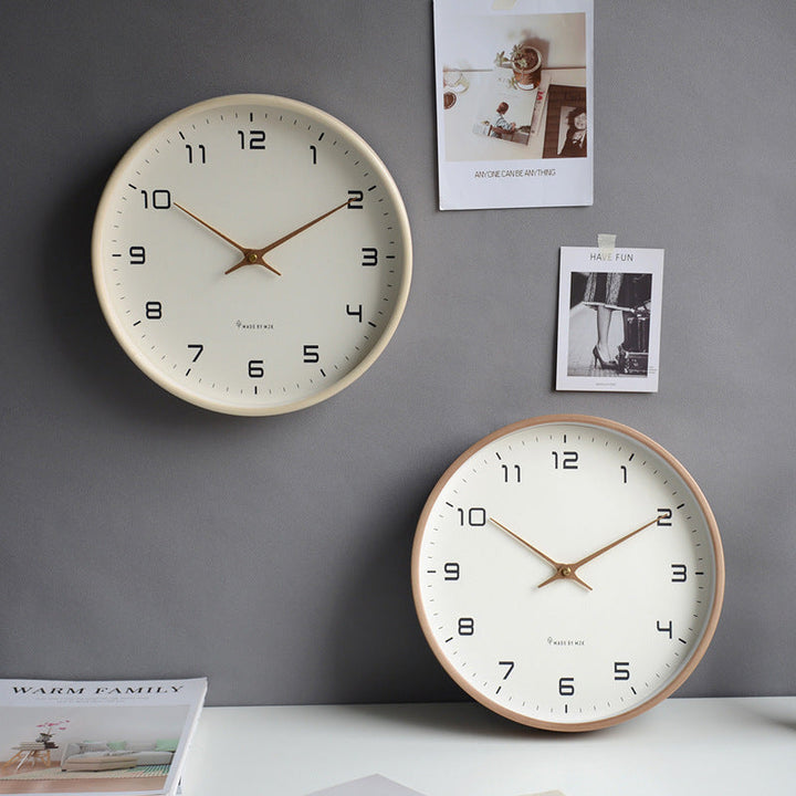 Modern minimalist silent wall clock, wooden frame. Elevates any living room, bedroom, or office space decor.