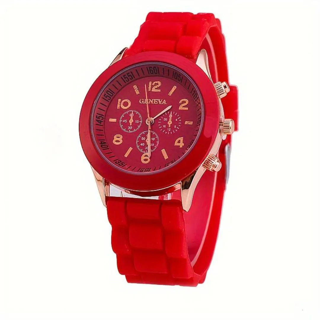 Smooth silicone unisex watch, reliable quartz movement, comfortable casual accessory.