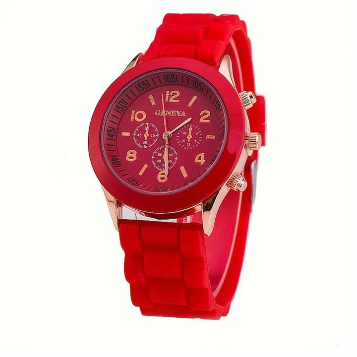 Smooth silicone unisex watch, reliable quartz movement, comfortable casual accessory.