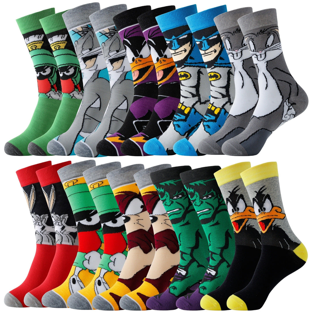 Colorful unisex cartoon socks set. Fun ankle socks for playful everyday wear & comfort. Novelty character gift idea.