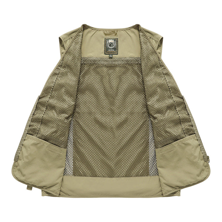 Outdoor men's summer vest with numerous pockets. Lightweight & breathable for adventures.