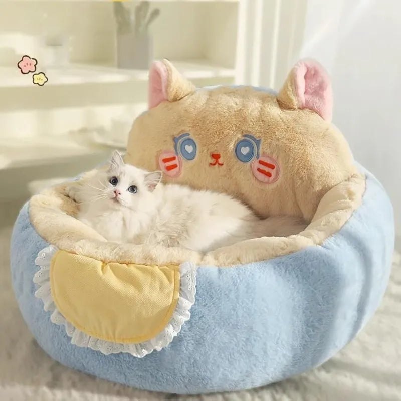Cozy plush cat bed & pet house, a soft retreat for cats & small pets to sleep comfortably.