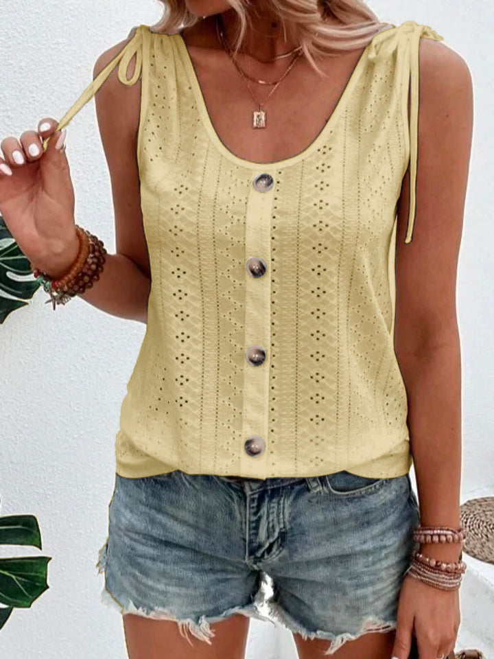 Stylish women's sleeveless summer tank top. Versatile breezy top, ideal for modern casual wear.