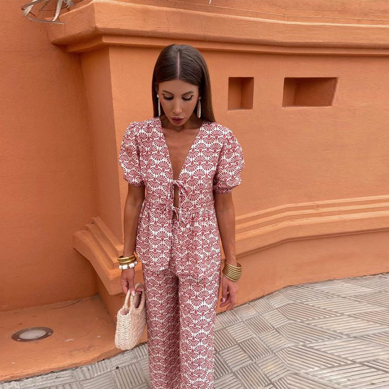 Vibrant patterned women's set, ideal for spring fashion, summer holidays & statement looks.