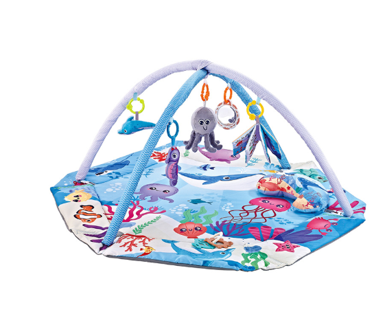 Soft baby playmat & activity gym with educational sensory toys. Ideal for infant early development & comfort.