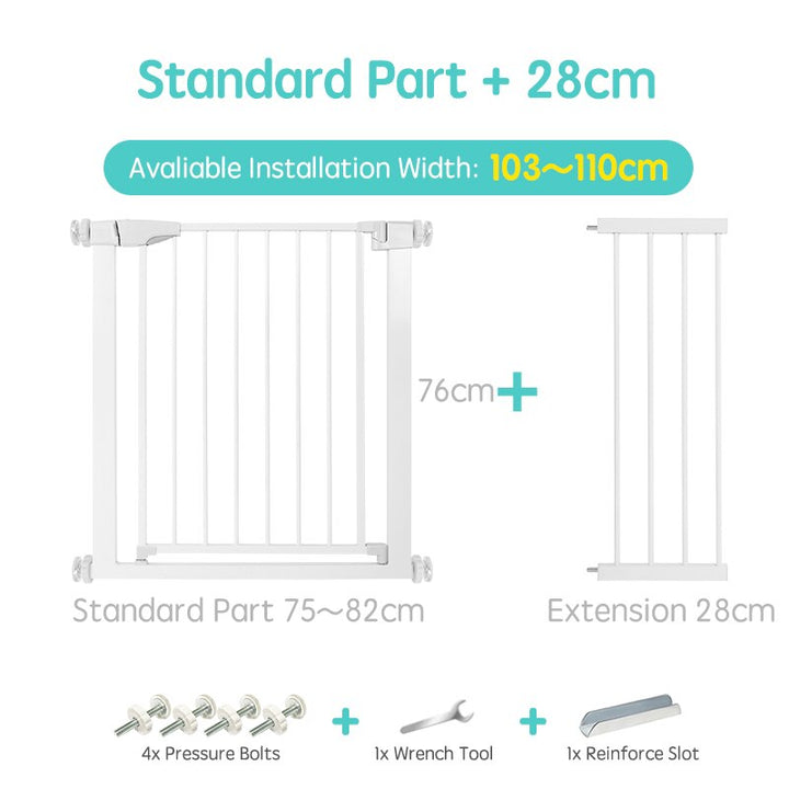 Secure child safety barrier, white, for stairways, essential baby proofing.