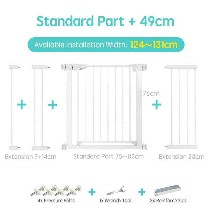Home safety barrier, white, a reliable baby gate for child protection.