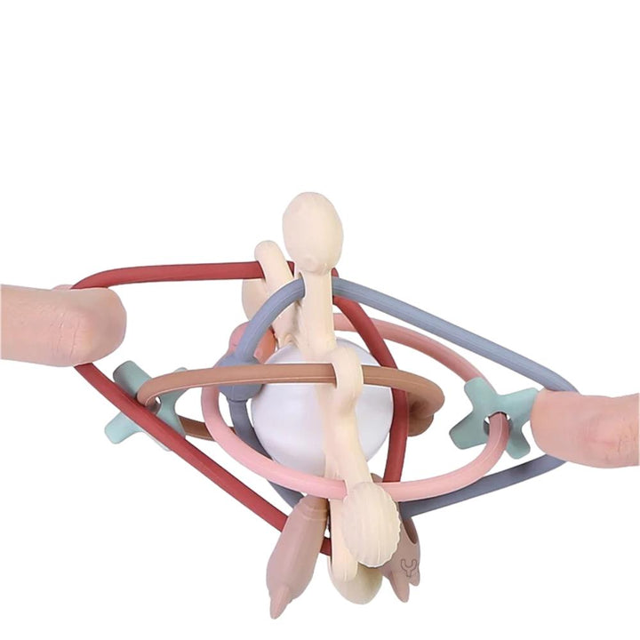 Infant developmental sensory toy, TPU teether & ABS rattle bed bell, promoting early learning & motor skills.