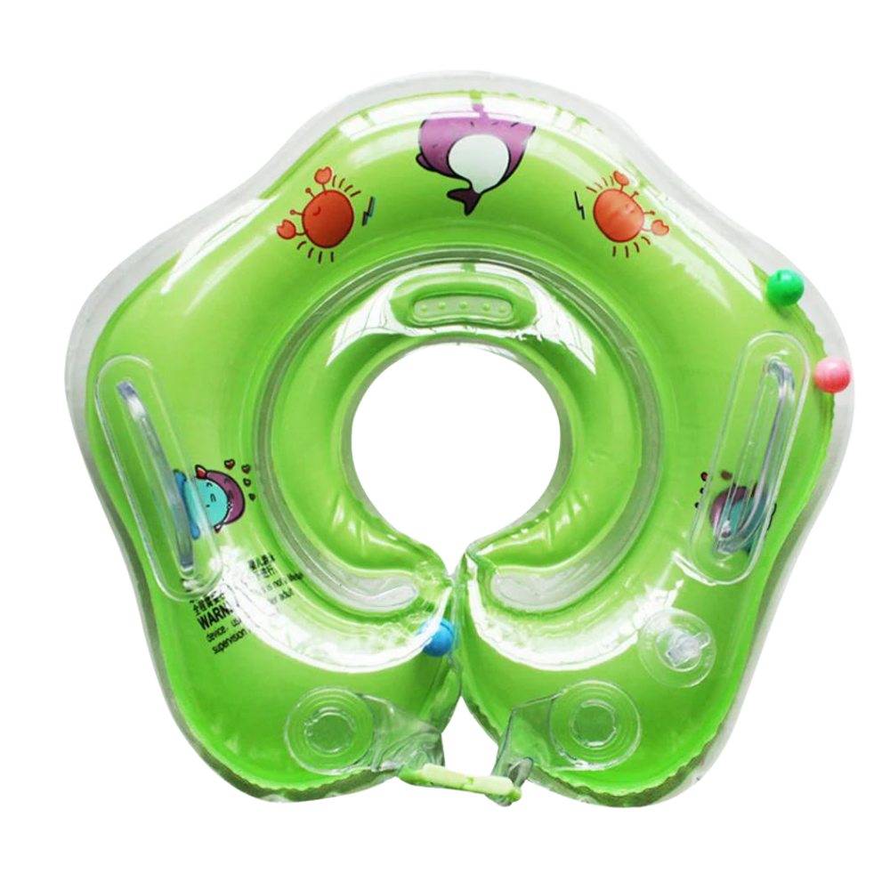 Infant swim aid: Secure baby neck float with dual air chambers, safety handles for water safety & fun.
