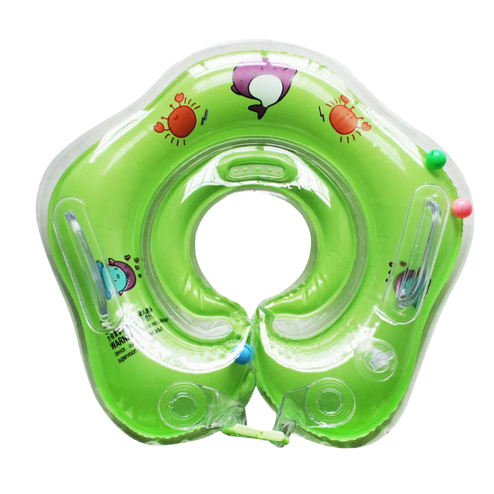 Infant swim aid: Secure baby neck float with dual air chambers, safety handles for water safety & fun.