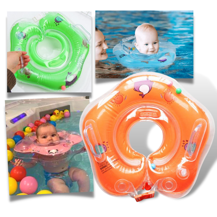 Infant swim neck float for comfortable water activities; a safe swimming aid & bath accessory.