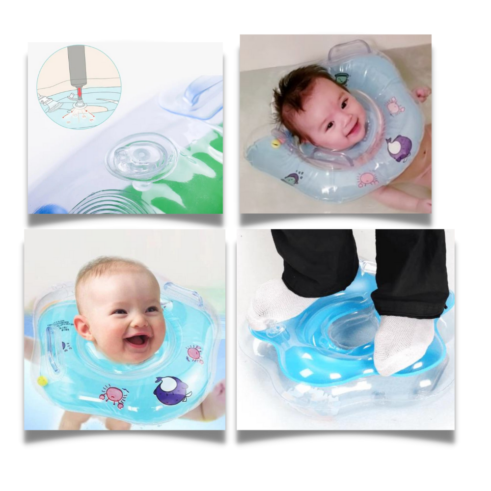 Safe baby neck float with secure handle and dual air chambers, ideal for infant swim & water activities.