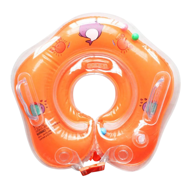 Secure baby neck float with dual air chambers & safety handles for infant swim & water safety.